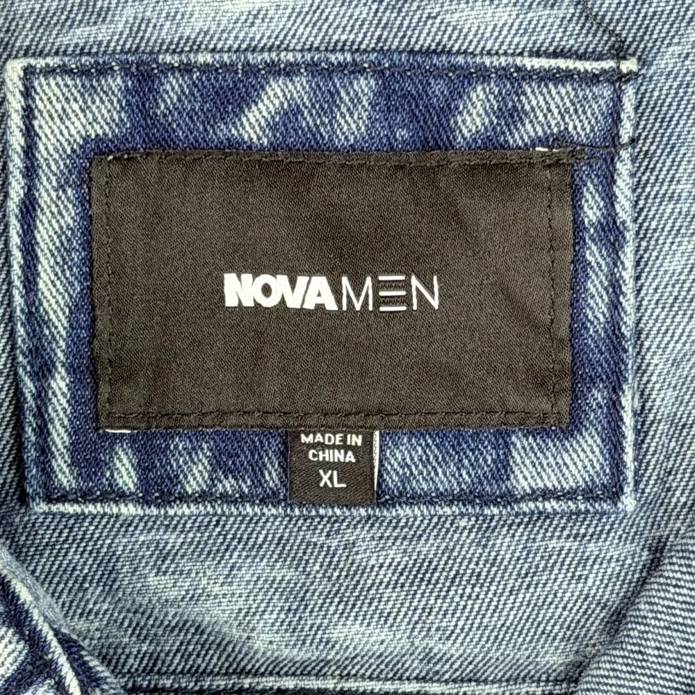 NovaMen Mens Acid Wash Denim Trucker Jacket Multi Patch Blue XL DN-21-FN